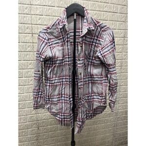 Love Notes Plaid Button Up Shirt Pink‎ Gray Long Sleeve Casual Size S